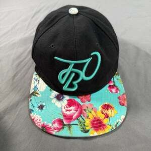 Black Floral Brim Snapback Hat Tropical Streetwear Teal Logo Cap